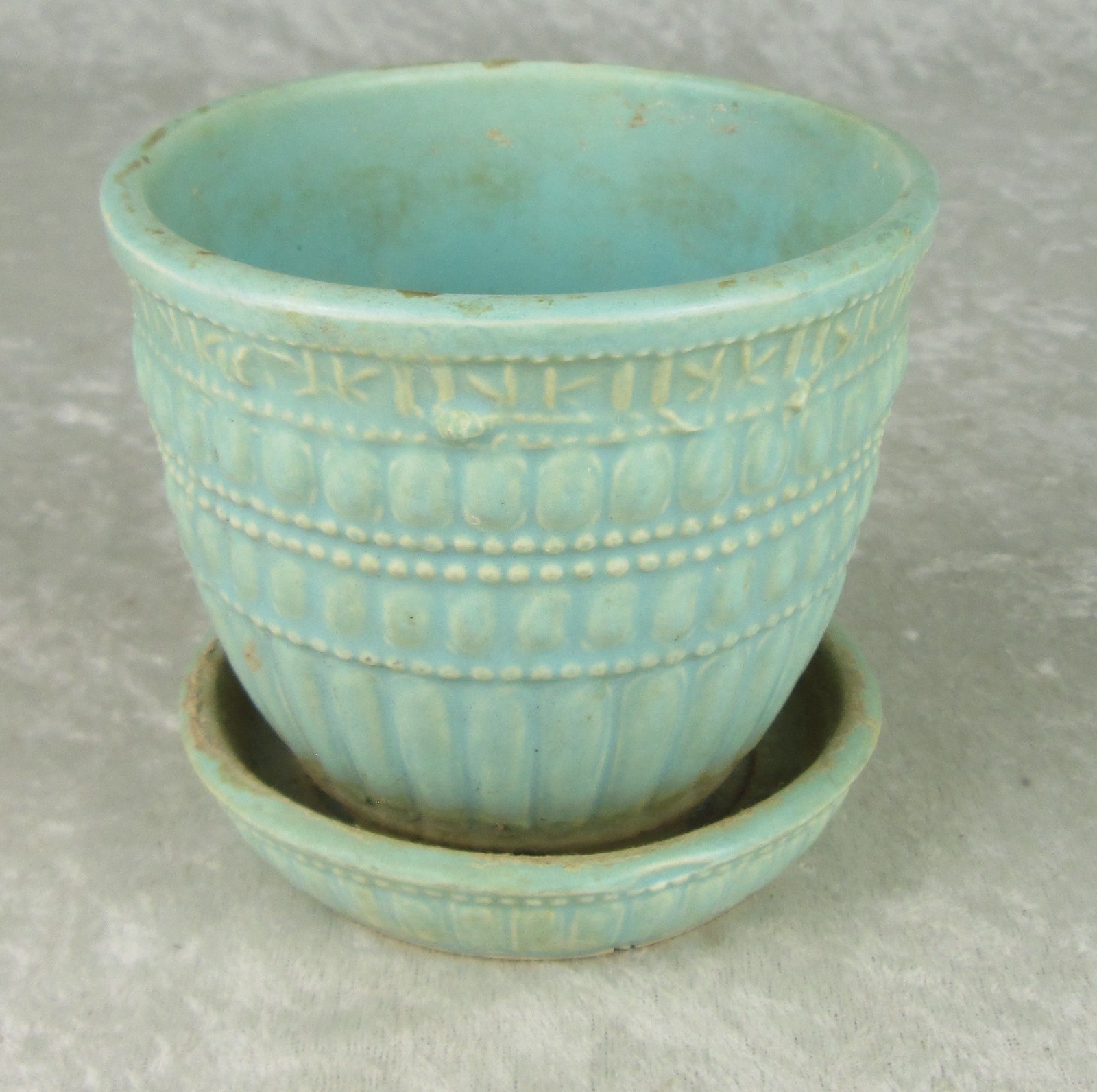 McCoy Pottery Planter Turquoise Mid Century Modern 3-7/8 in Tall 4-1/8 Diameter