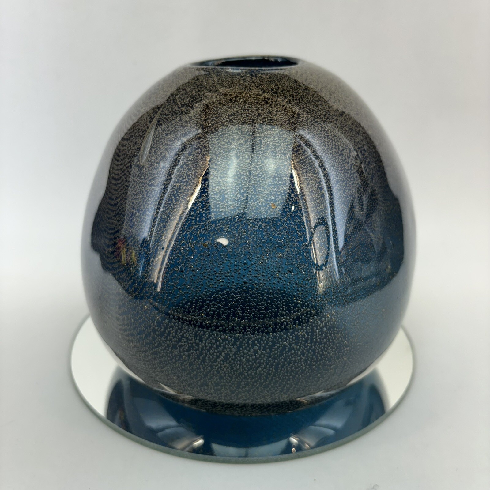 ONE ONLY Torre Tagus 6” Biomorphic Blue Silver Glass Vase Brutalist Organic
