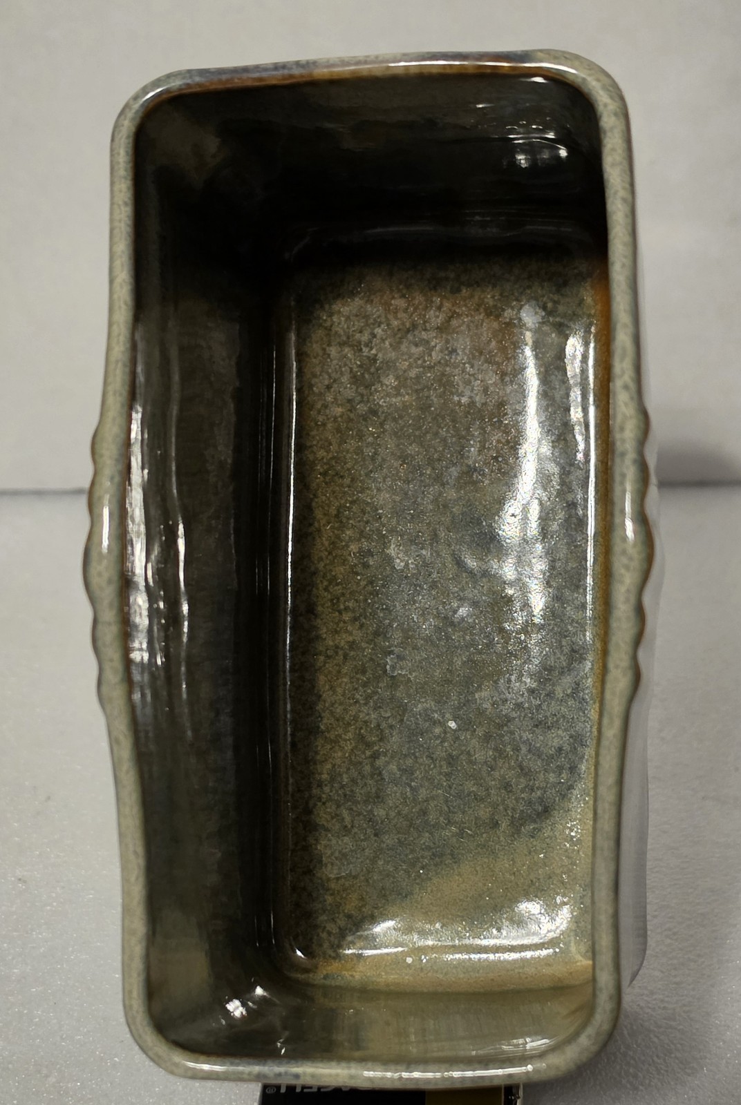 Vintage Bay Pottery Studio Art Vessel Vase Wavy Cache Pot Green Brown Drip 6.25″