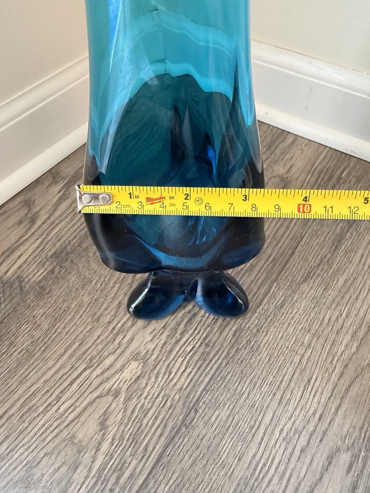 RARE Viking Epic Bluenique Swung Vase Tall 3-Toe Pedestal MCM Art Glass 24.75 In