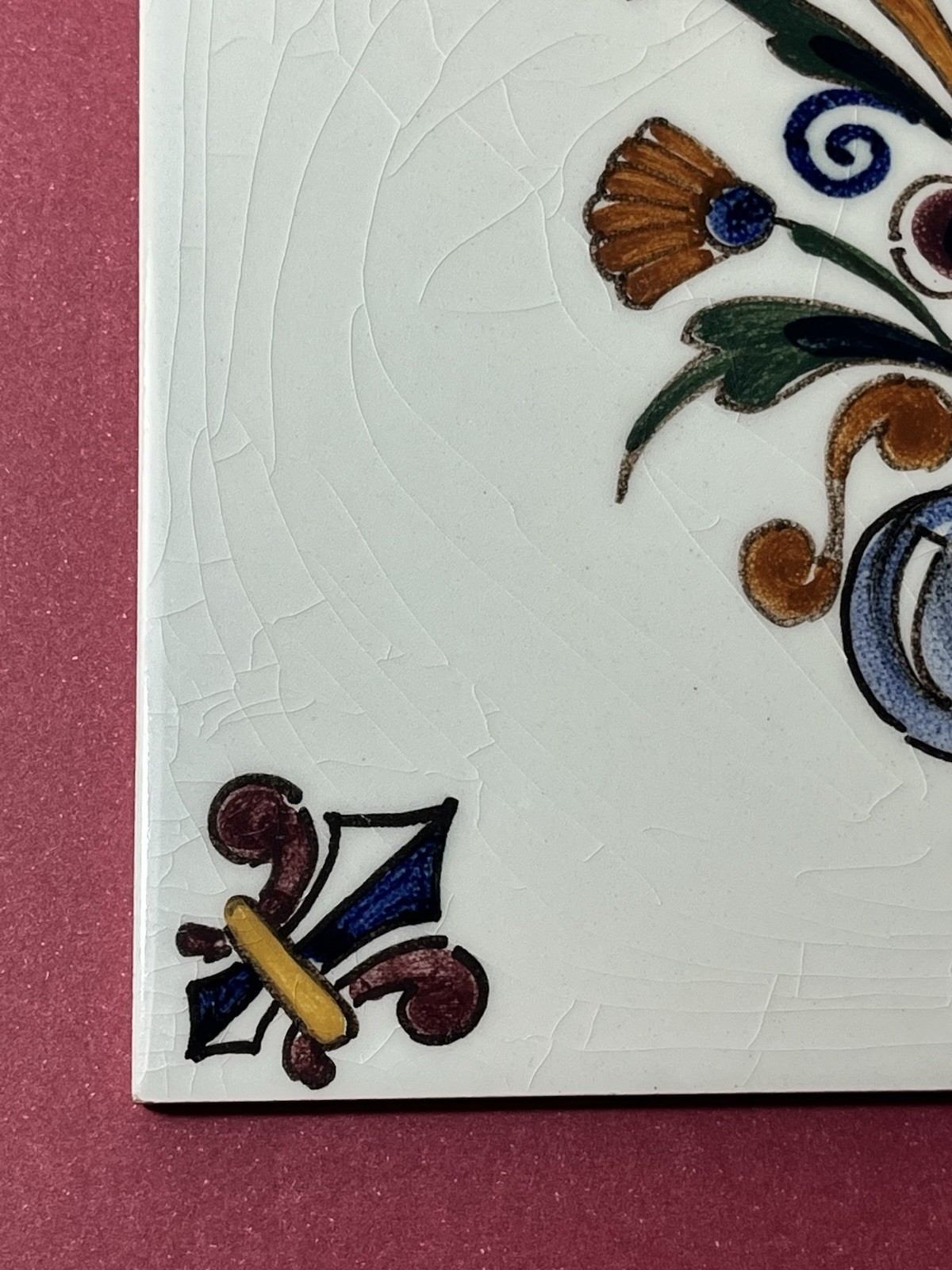 Vintage De Delftse Pauw D.P. Delft Tile 6” Hand Painted Polychrome Floral Signed