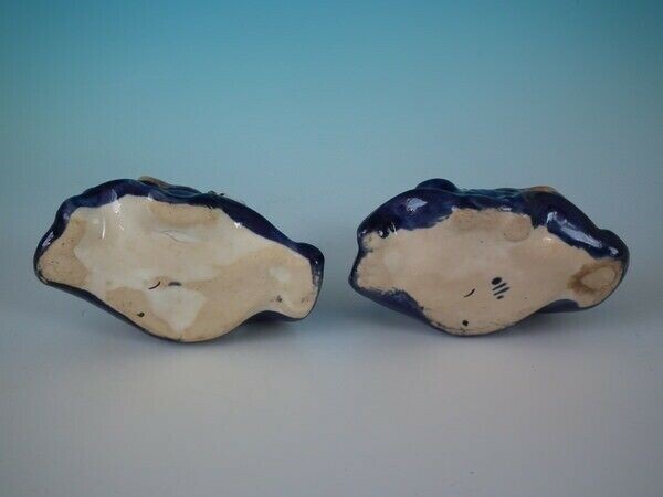 Pair Staffordshire spaniels with hare inkwells