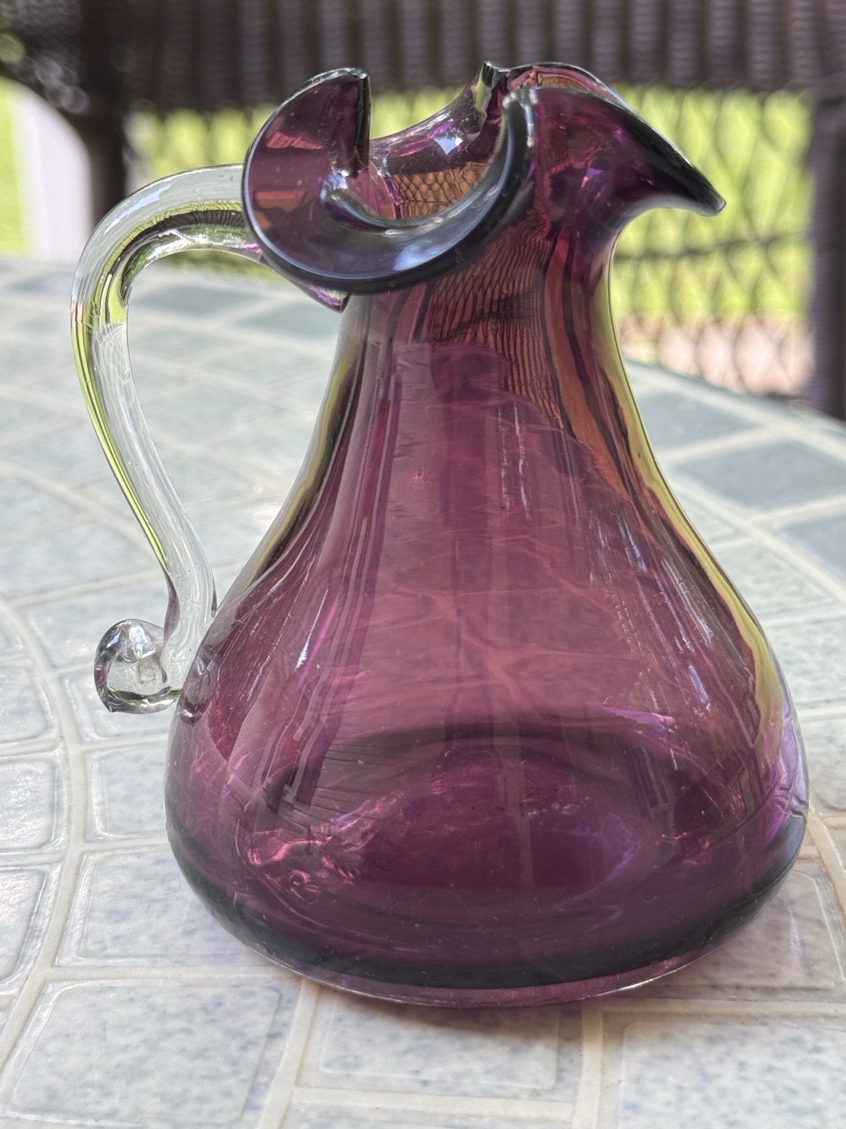 Amethyst purple Glass Mini Vase pitcher 3.75” tall