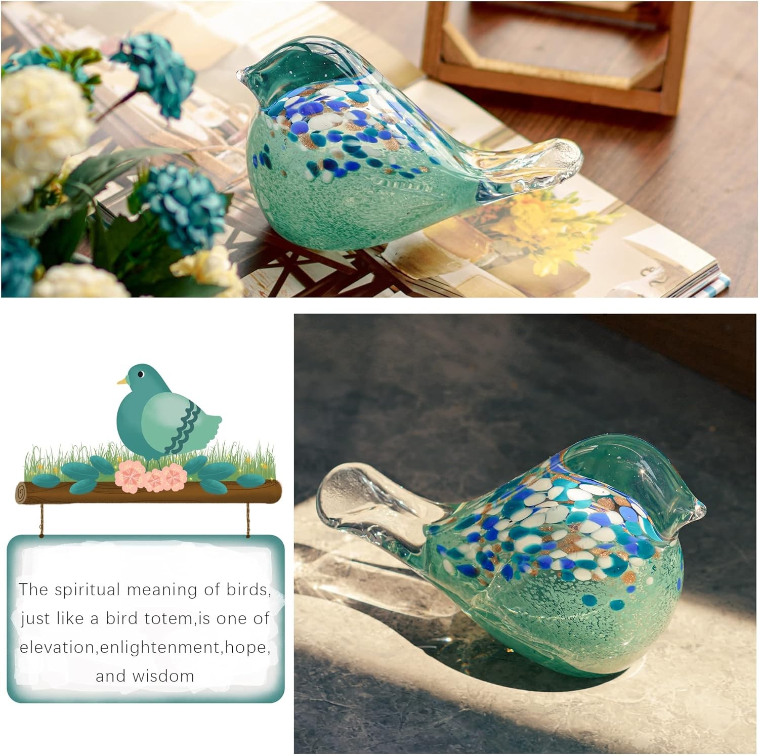 7″ Big Handmade Glass Bird Figurine Blown Glass Bird Paperweight Collectible