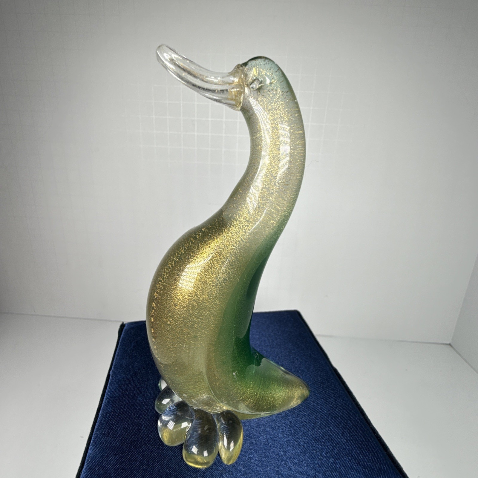 VTG MURANO GREEN/GOLD GLASS DUCK 5” FIGURINE ITALY * Read*