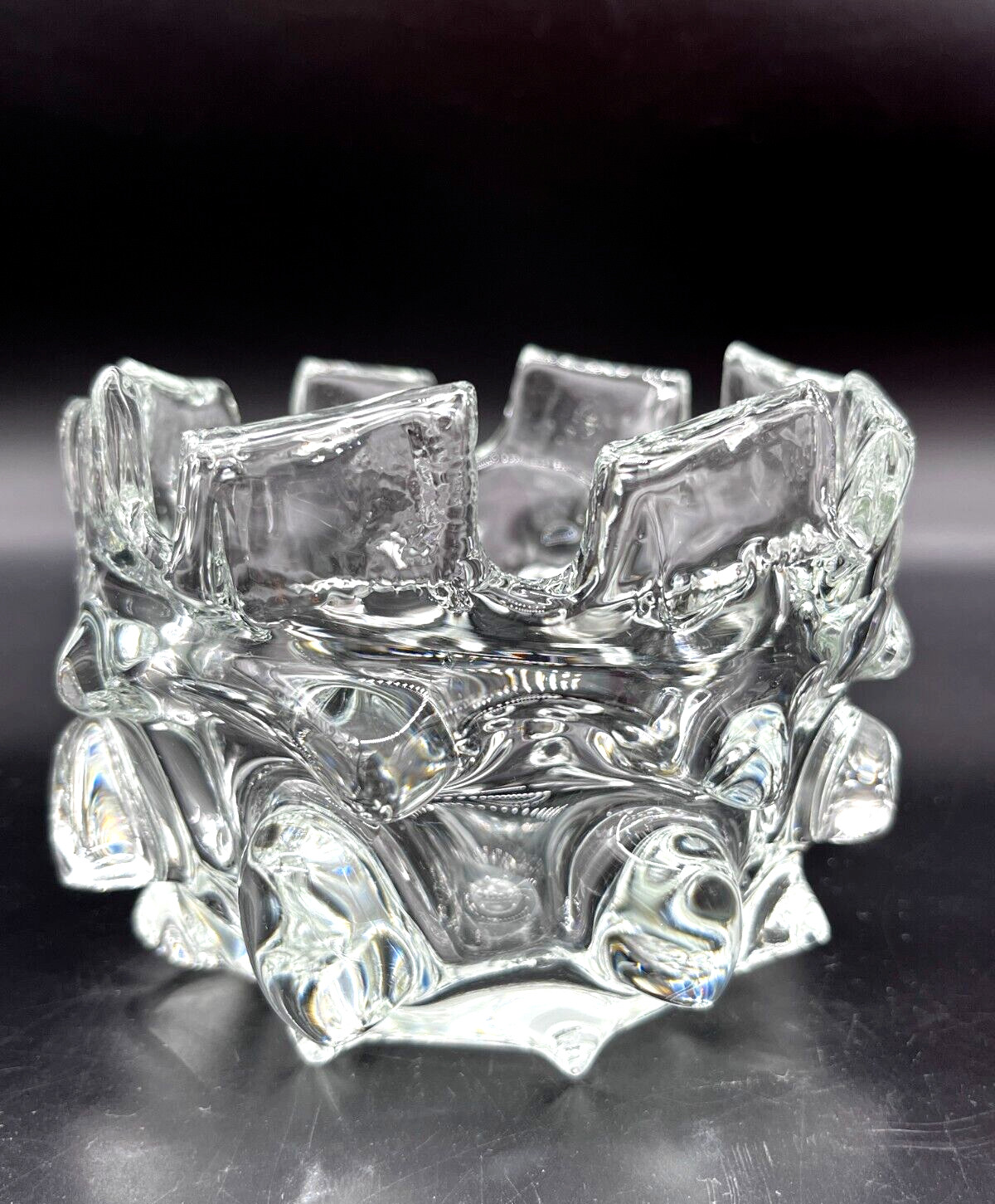 Mid Century Murano Ercole Barovier Brutalist Spikes Clear Art Glass Bowl Vase 4″