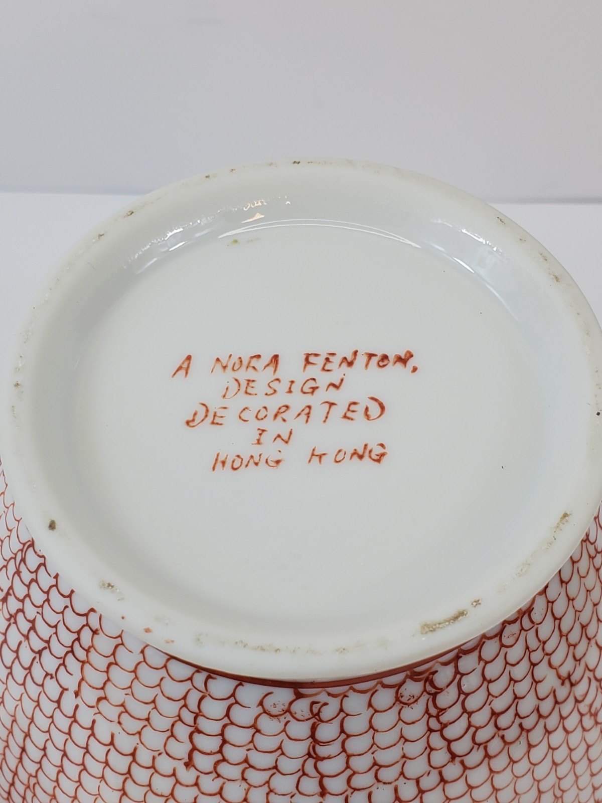 Vintage Nora Fenton Red & White Ginger Jar w/Lid Hand Decorated Hong Kong