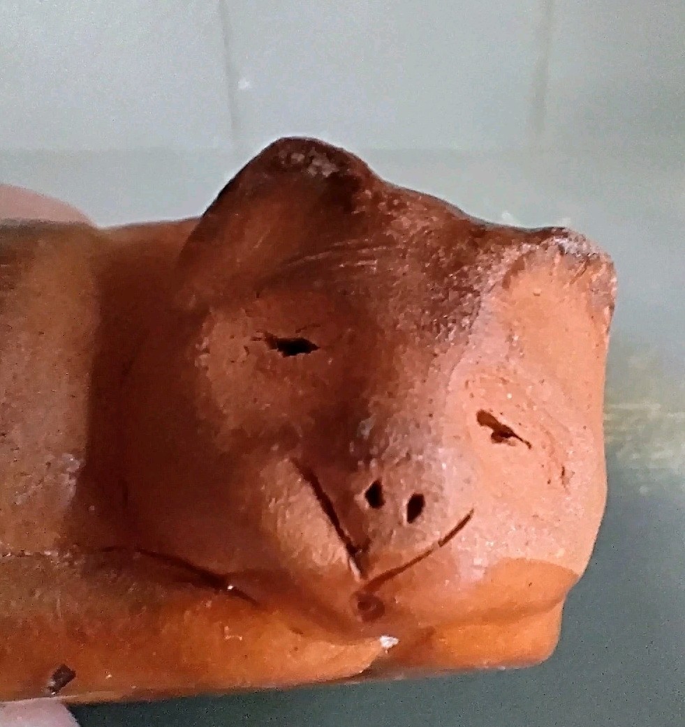 Vintage Ina Owens Bolick Pottery Animal Curled Up Orange Cat Fox Dog Red Clay 94