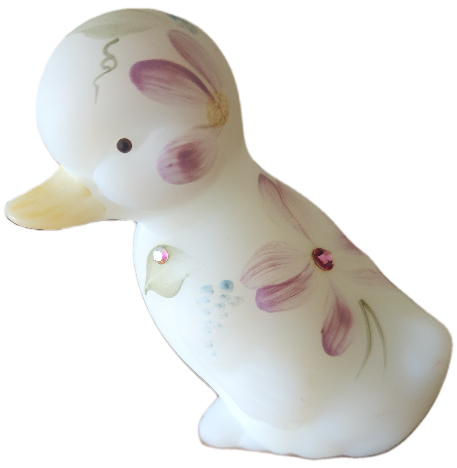 FENTON Art Glass Opal Satin 3″ Duckling Figurine Hand Painted by Artist CA Hall
