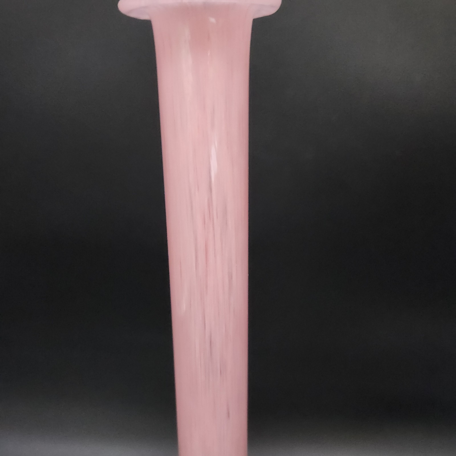 Pink Green Mottled Long Neck Art Glass Vase Home Decor 13″ Tall Square Base