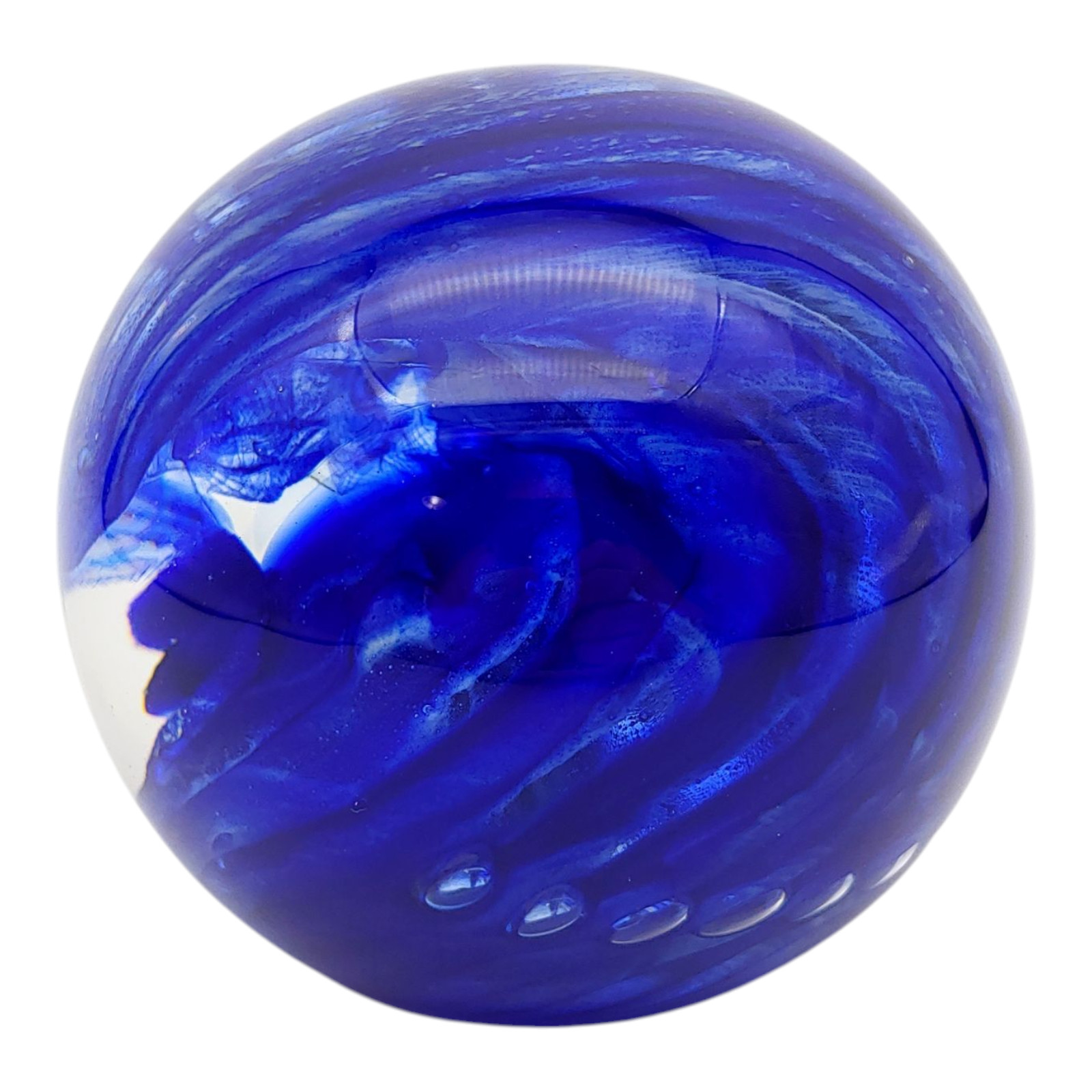 LCGC Handmade Art Glass Paperweight – 3.5″ Large Cobalt Blue Swirl Ocean Wave
