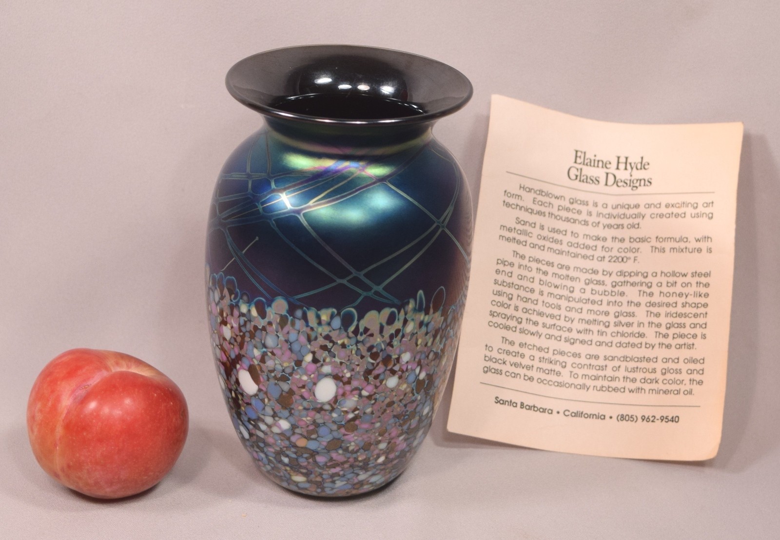 Hand Blown Unique Signed Hyde 91 Art Glass Vase 6-1/8 Inches
