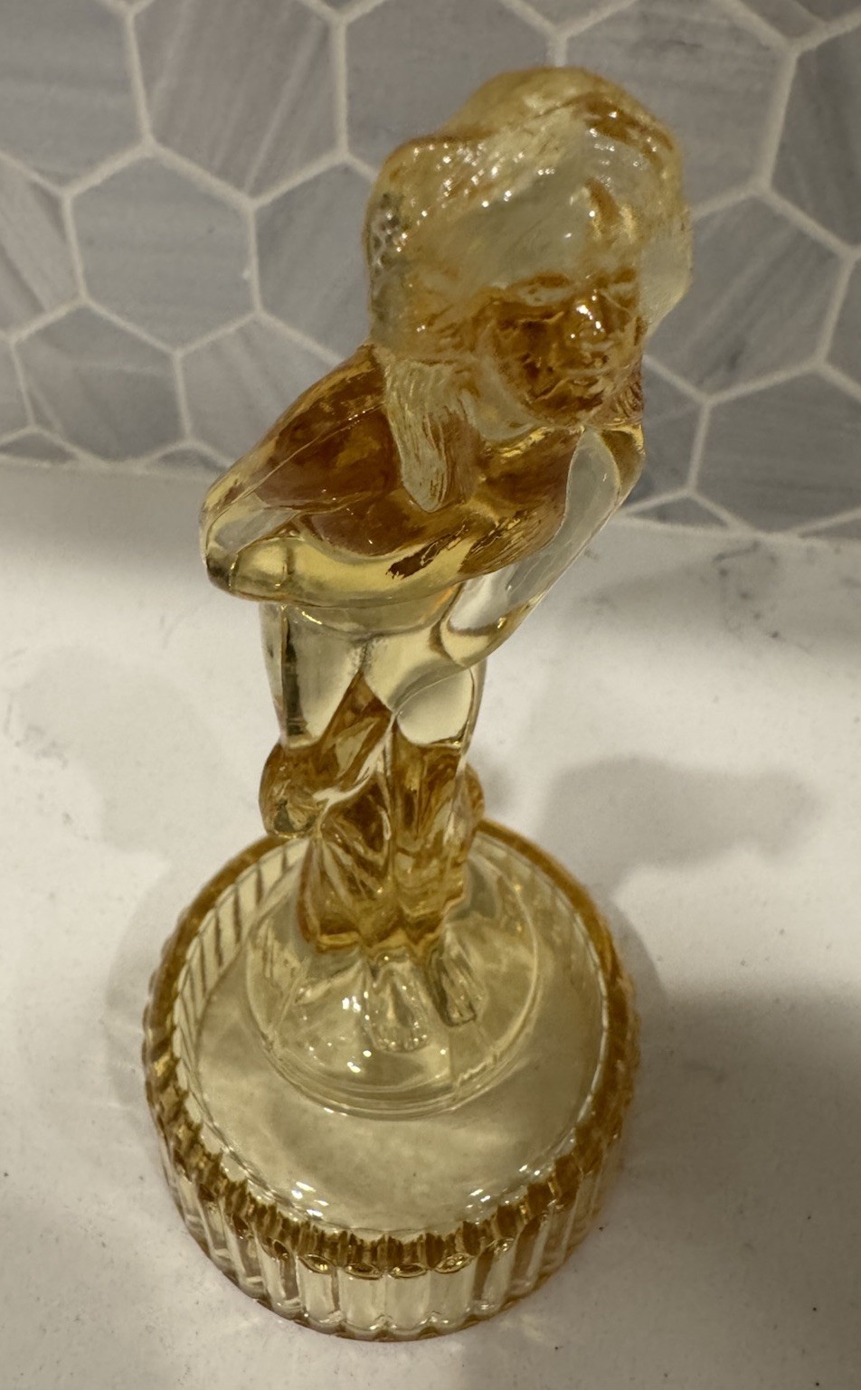 Vintage Imperial Glass Cambridge Bashful Charlotte Venus Rising Nude Lady Amber