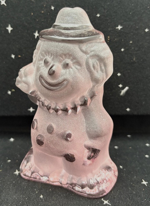 VTG Viking Glass Pink Clown Figure/Paperweight 5.5″ Frosted 1980’s USA 1.7lbs.