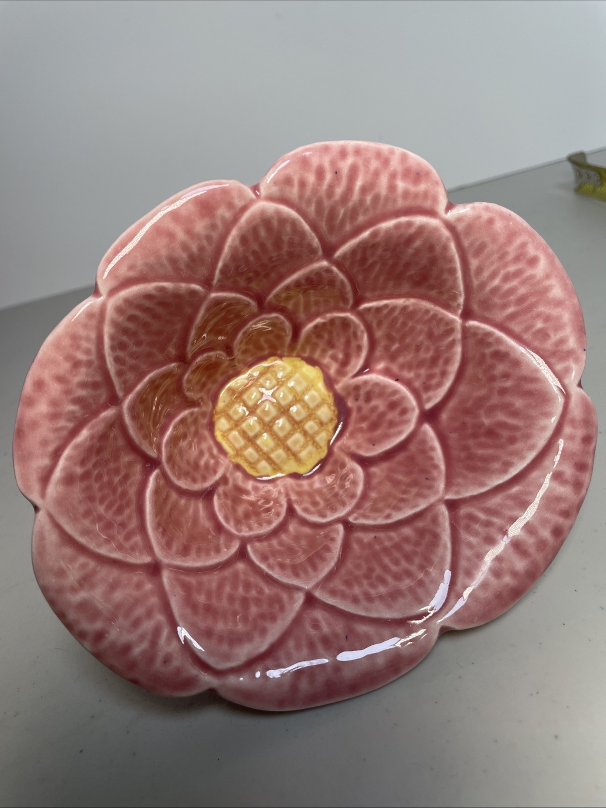 Vintage TIC Pottery USA Bowl Pink Cactus Flower Shaped Ceramic Dish