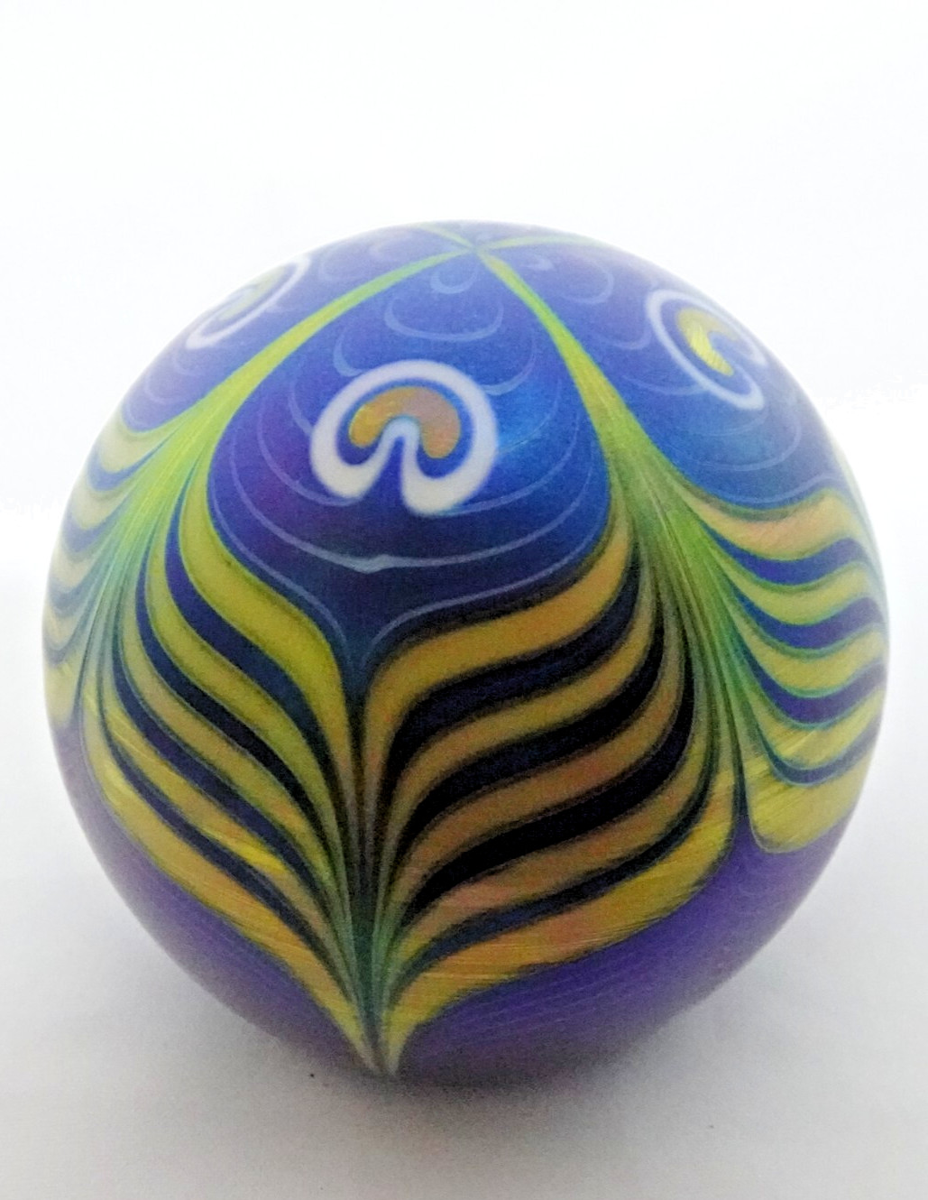 Signed Grant Randolph Studios Art Glass Pulled Feather Peacock Paperweight 82/86