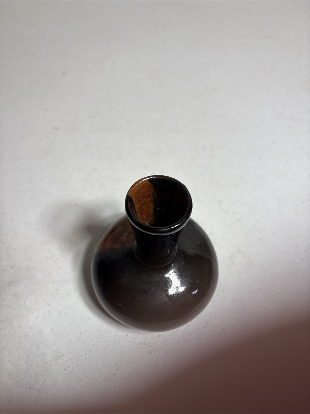 Artisans Black Brown Ceramic Vase 5″ x 4.Decorative Pottery Glossy Finish
