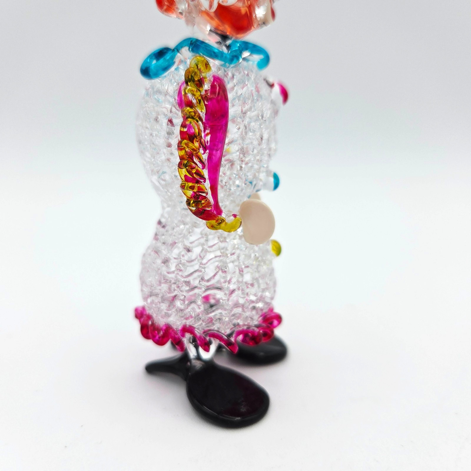 Vintage Spun Lacework Glass Circus Clown Figurine Hand Painted Multi Color 4″H