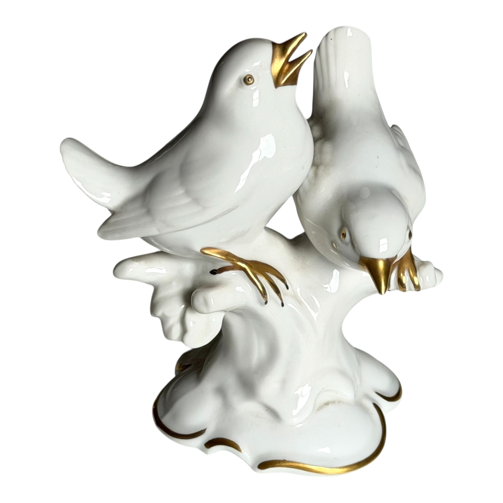 Vintage German Gerold & Co. Bavaria White Porcelain Bird Figurine – Gold Gilt