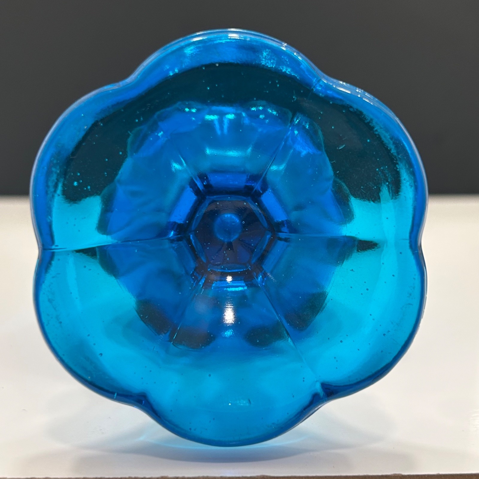 Vintage LE Smith Peacock Blue Swung Glass Footed Pedestal Ribbed Vase 18″!