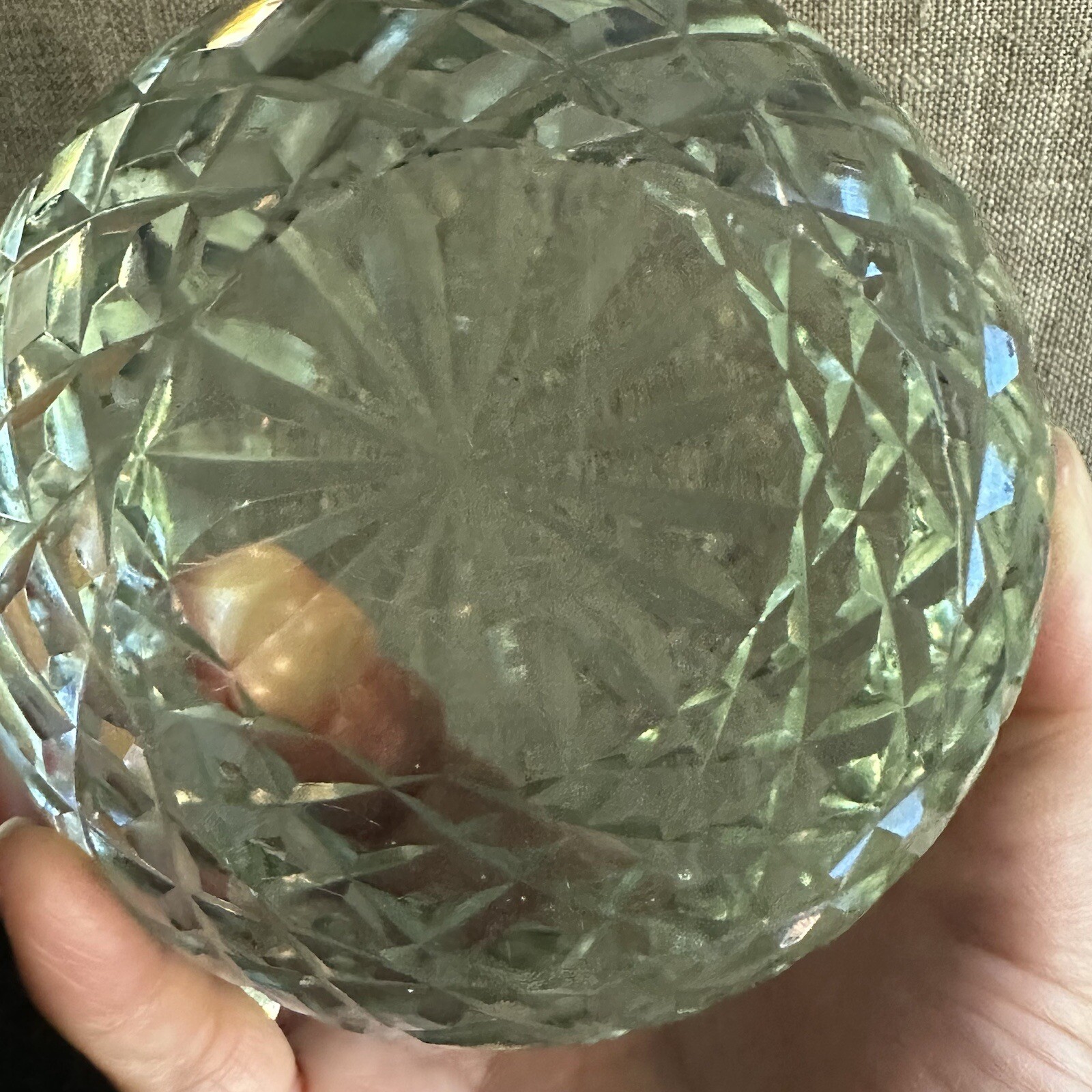 Clear Diamond-Cut Solid Crystal Glass Lg Globe Sphere Paperweight VTG 4 lb 4.25″