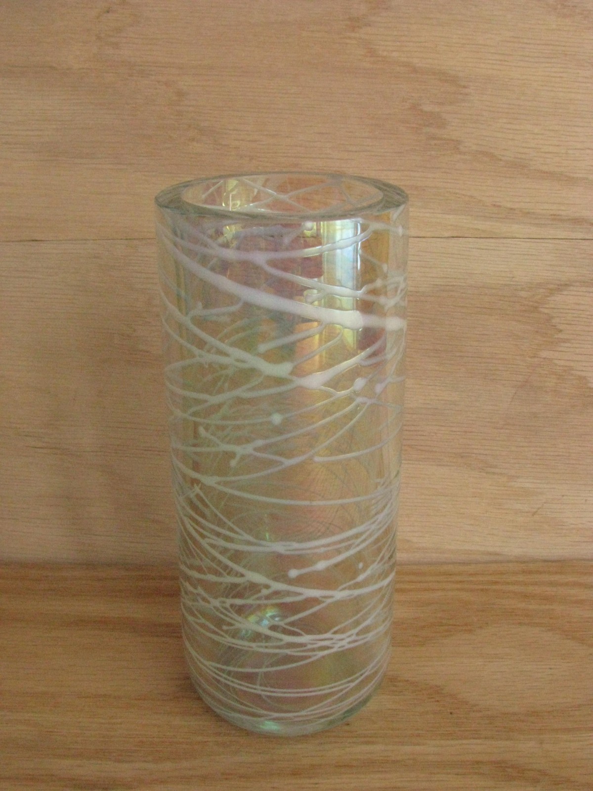 Vintage 1988 GLASS EYE Studio Vase DRIZZLE Iridescent THICK glass, 6 inch