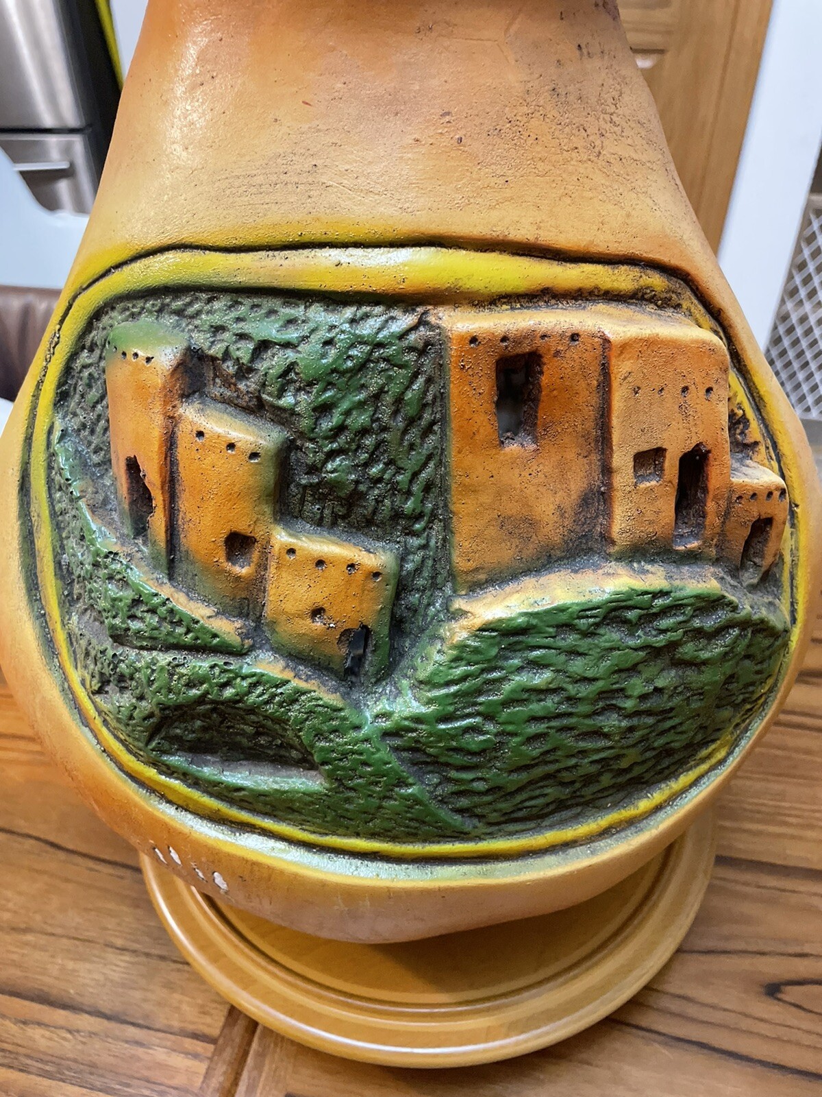 Southwestern Style StrawBerry Ceramic/Clay Pot 3 Hole Handmade Carved/Painted