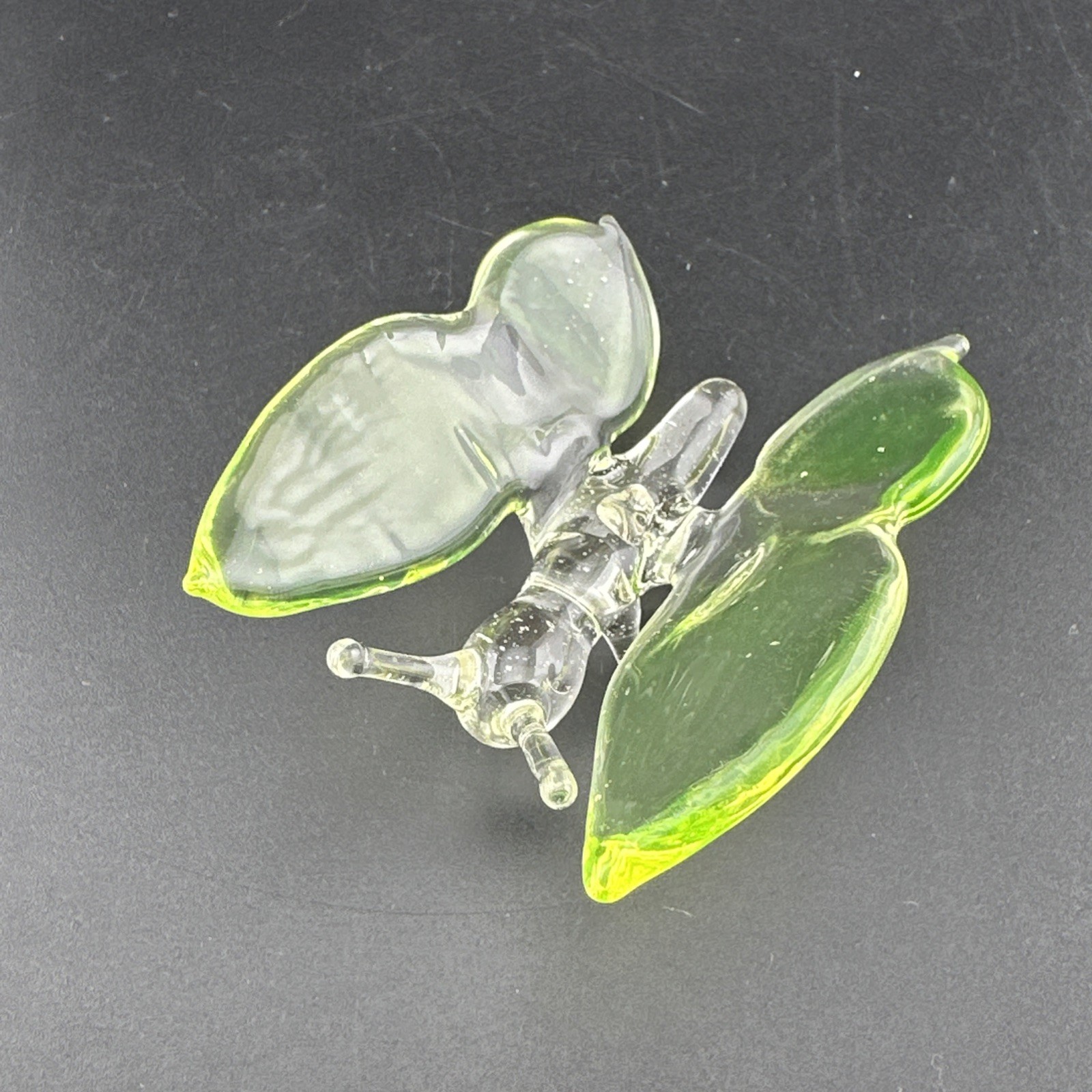 Handblown Uranium Glass Art Butterfly Figure UV Reactive Borosilicate Green Glow