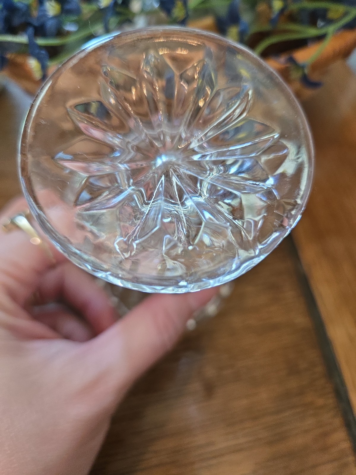 Crystal Footed Vase 6 Point Star Scalloped Rim 4 1/4 Inches Tall Cut Glass