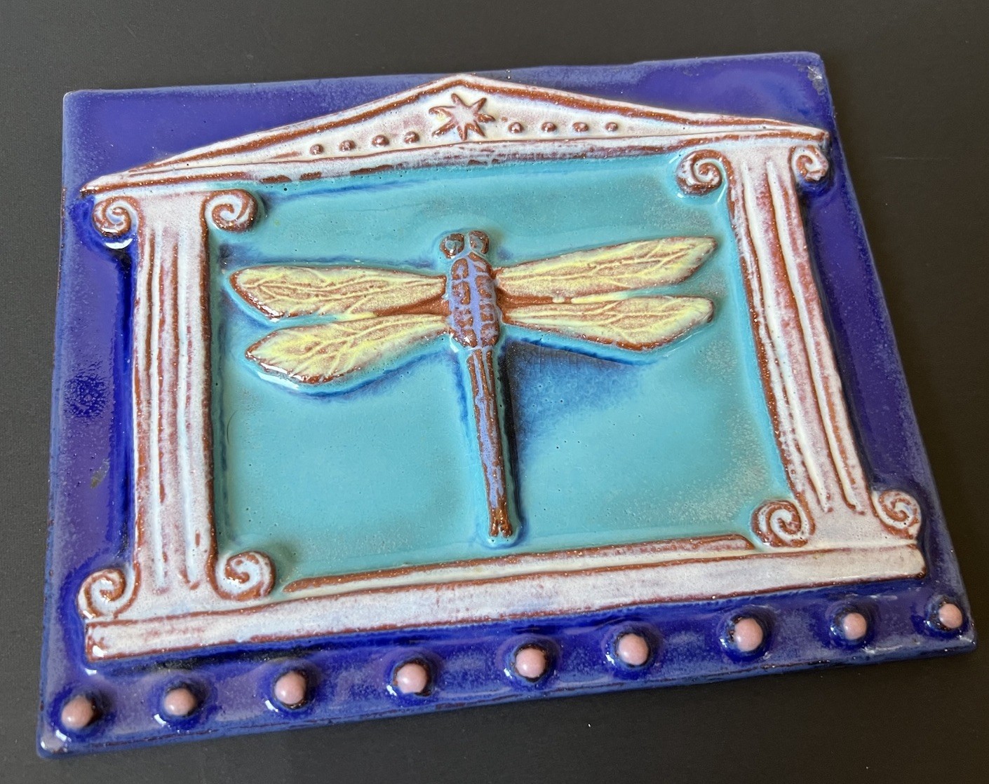 Eartha Handmade Pottery Tile By Parran Collery DRAGONFLY 7.5” X 6”