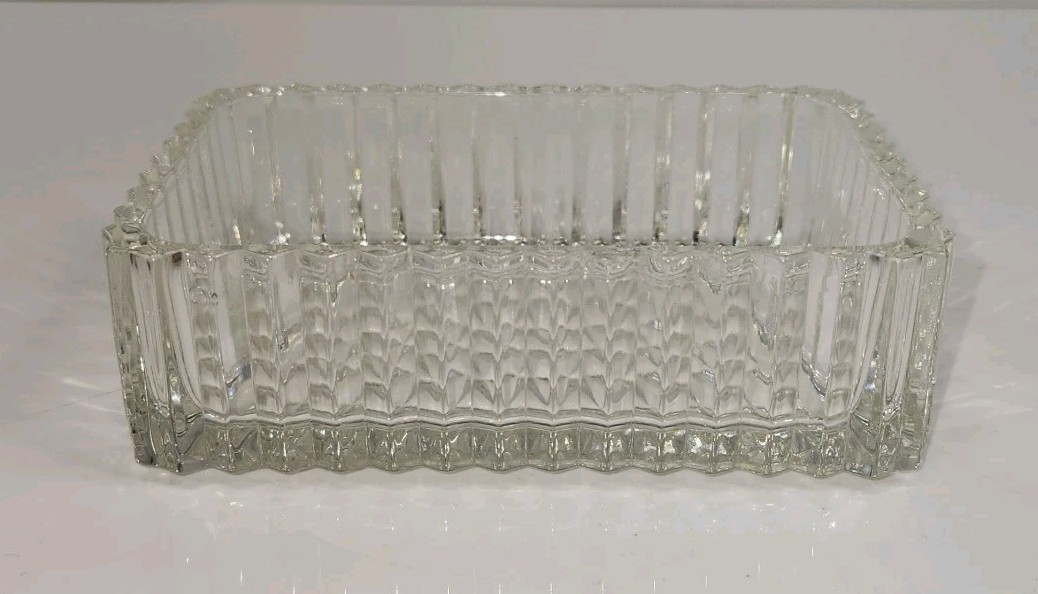 VTG MCM Elegant Cut Glass Cigarette Box Trinket Candy Dish Display No Lid