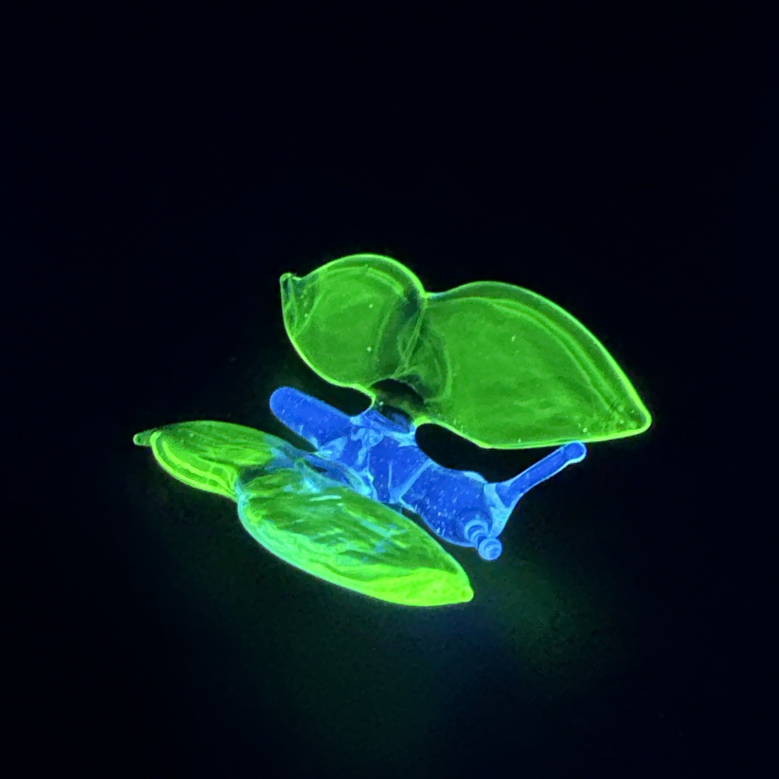 Handblown Uranium Glass Art Butterfly Figure UV Reactive Borosilicate Green Glow