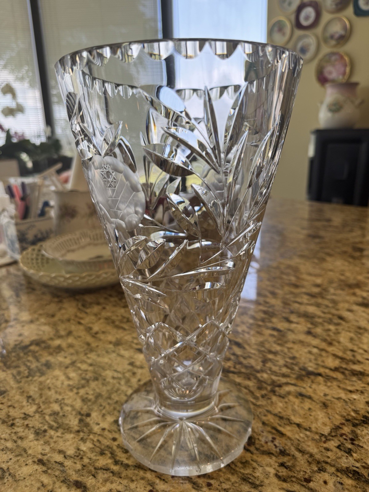 ABP Cut Glass M Vase Floral Engraving 12″