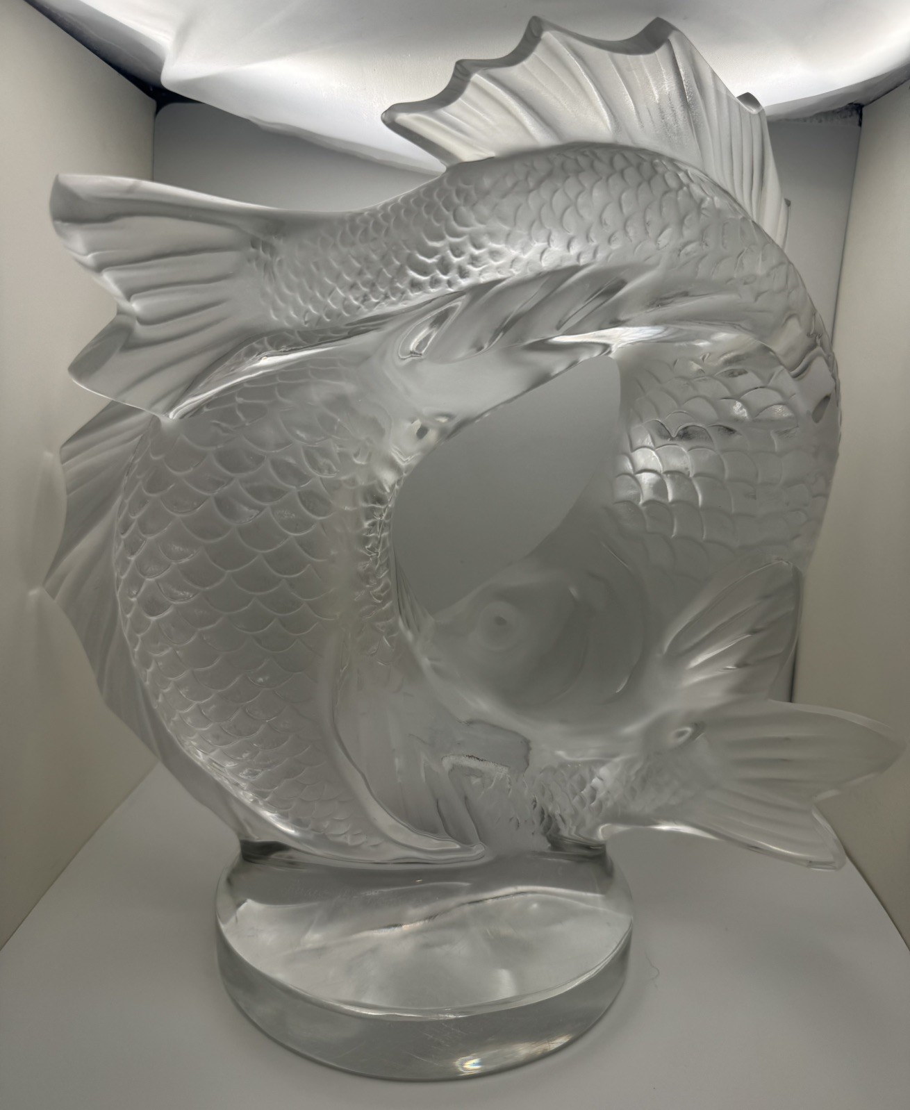 Lalique Crystal Large 11” Double Fish Deux Poisson Sculpture signed Excellent