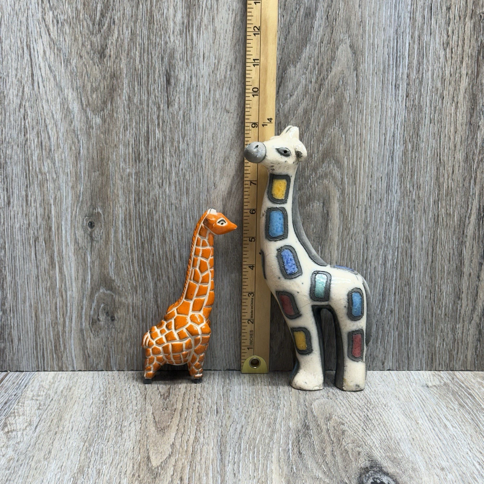 VTG Giraffe Figures Set of 2 Raku & Artesania Rinconada South Africa & Uruguay