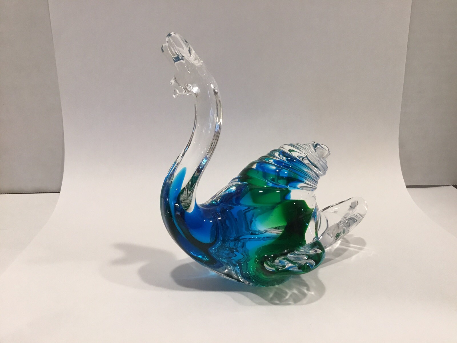 Vintage Murano Italian Glass Blue/Green Sommerso Swirl Snail , 5.25”x5.25”, Euc