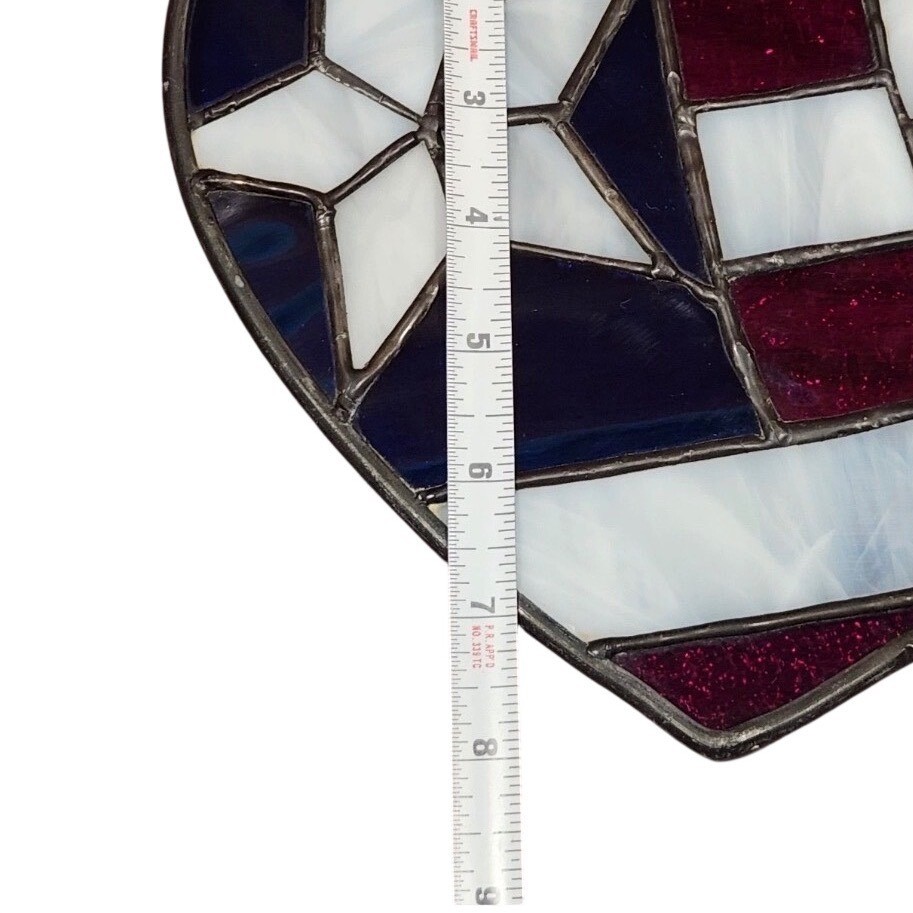 Patriotic American Flag Stained Glass Heart Suncatcher Star Stripes Red White