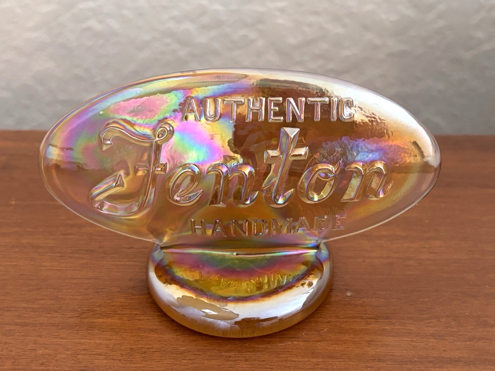 Fenton FAGCA Gold / Amber Iridized Glass Oval Logo Display Sign 1996
