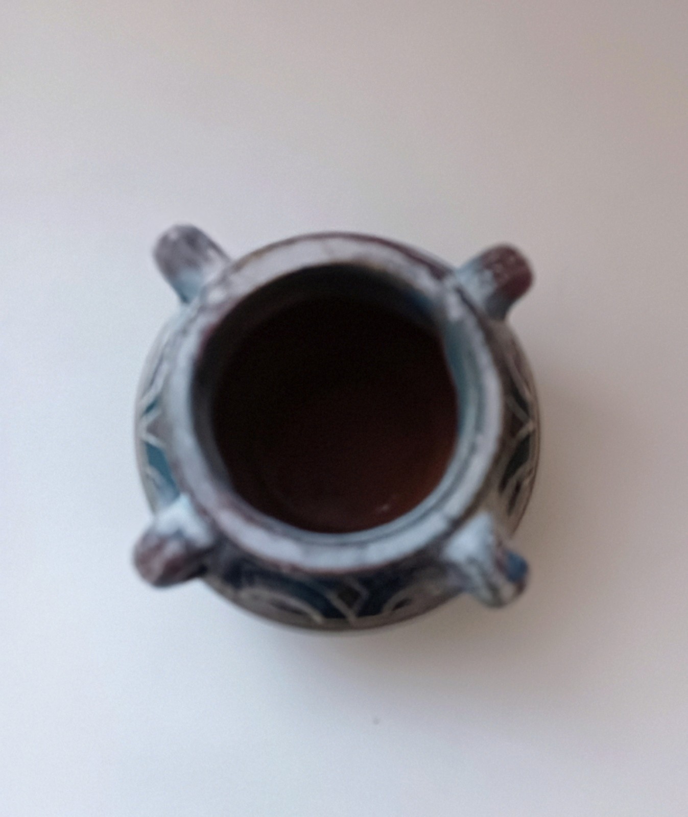 Handmade Small Ceramic Vase Distressed Blue & Purple Etched Floral Design…