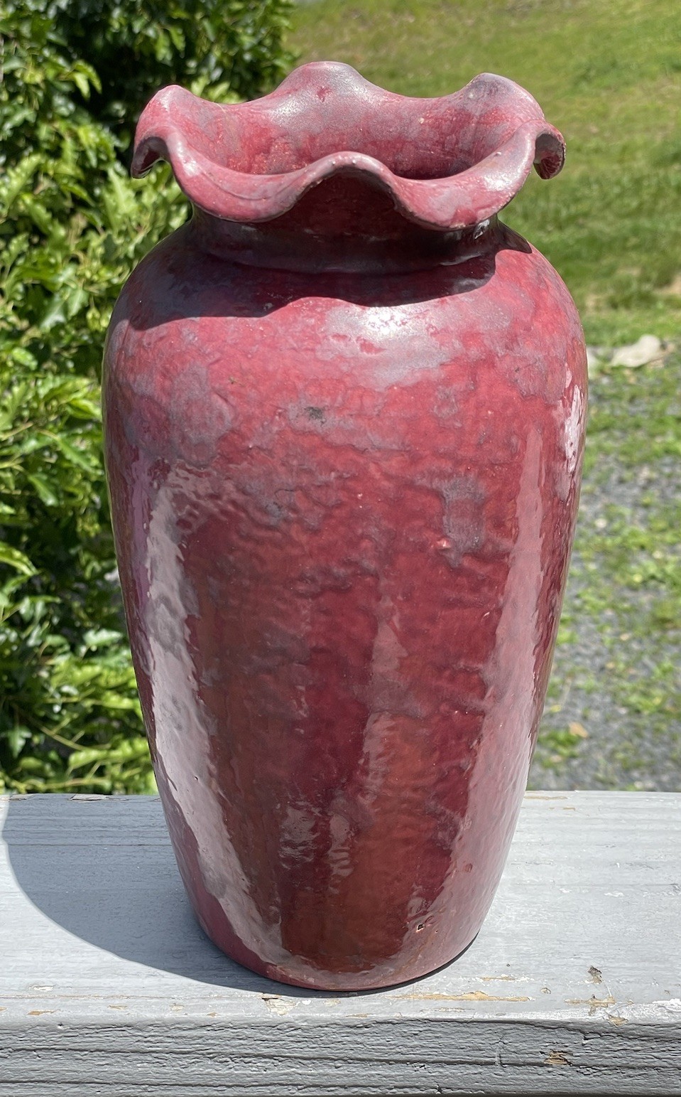 Antique Red Mottled Glaze American Art Pottery Vase 1920s 1930s Arts Crafts Deco