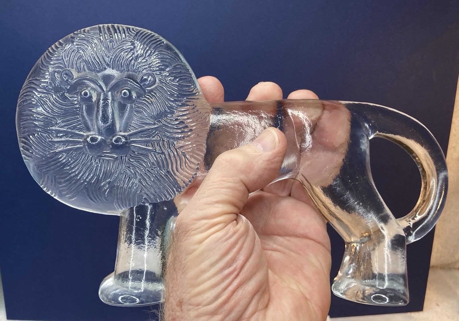 Kosta Boda 10 1/4” Long Glass LION Sculpture-Bertil Vallien-Boda Zoo Series Mint