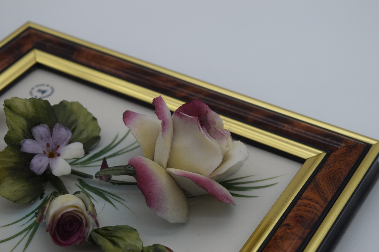 Capodimonte Italy Framed Wall Art Porcelain Flower Bouquet