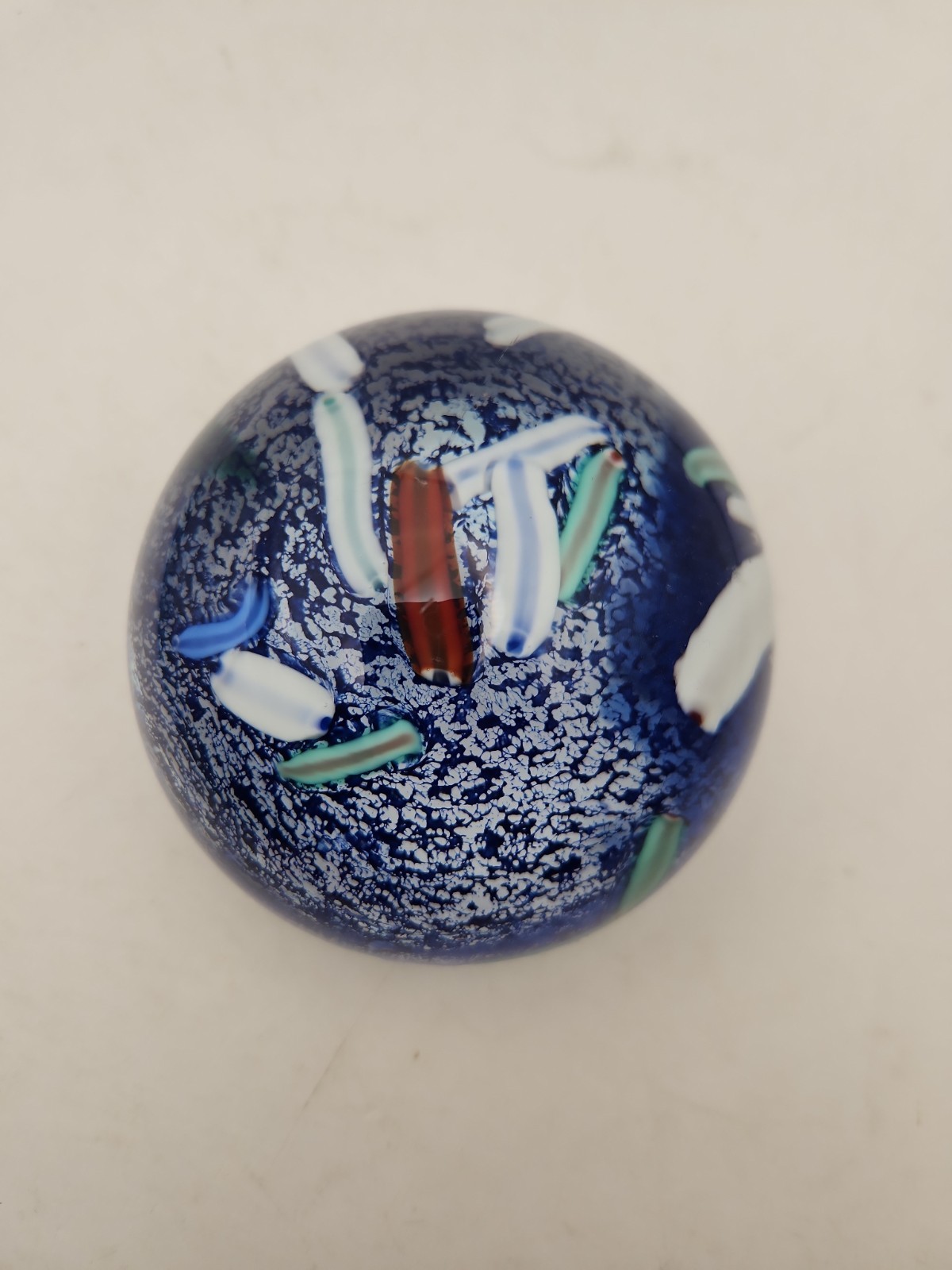 Large 4″ HandBlown Glass Paperweight Ball Orb Murano MCM Blue Clear