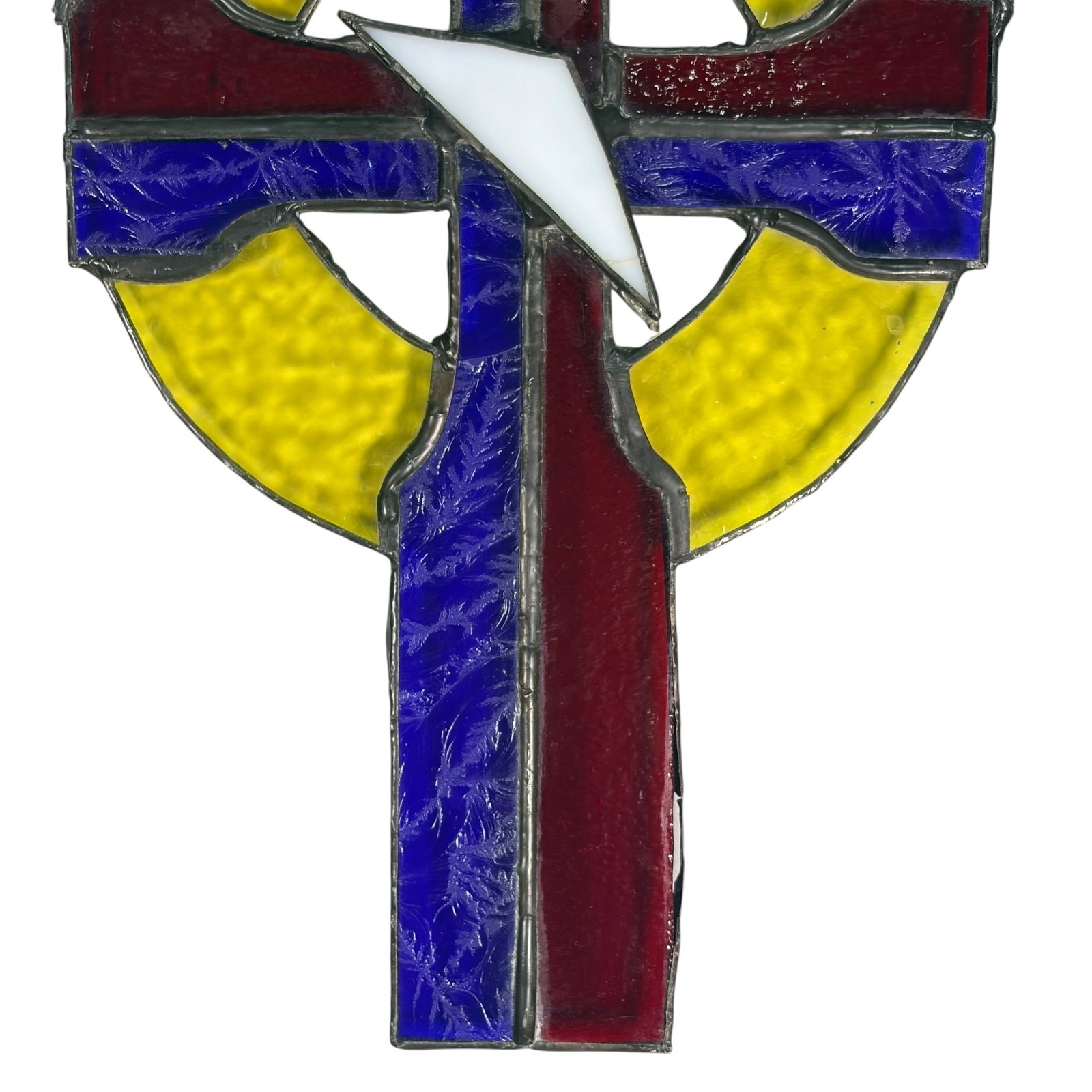 VTG Stained Glass Celtic Cross Suncatcher Red Blue Yellow Religious Glass Art