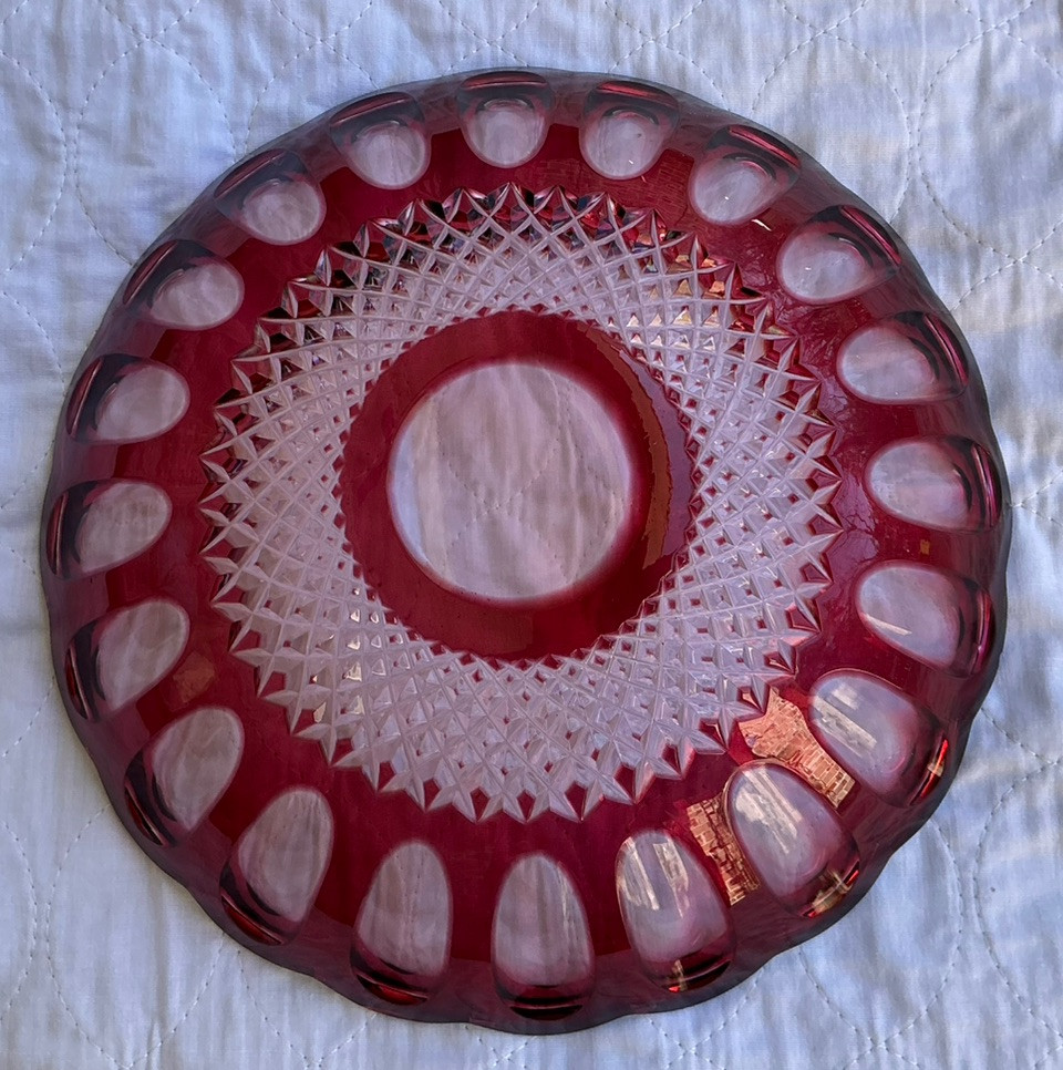 Caesar Crystal Bohemian Glassworks Ruby Bowl 10.5 in x 2.75 Unique and Intricate