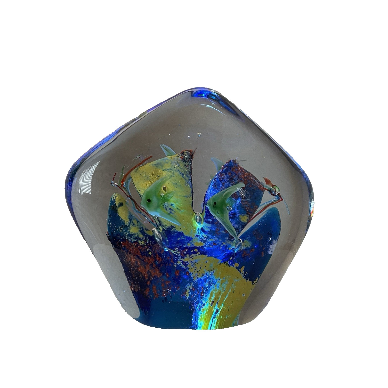 Murano Style Art Glass Paperweight Fish Aquarium Tropical 5” x 6”Sculpture 4 LB