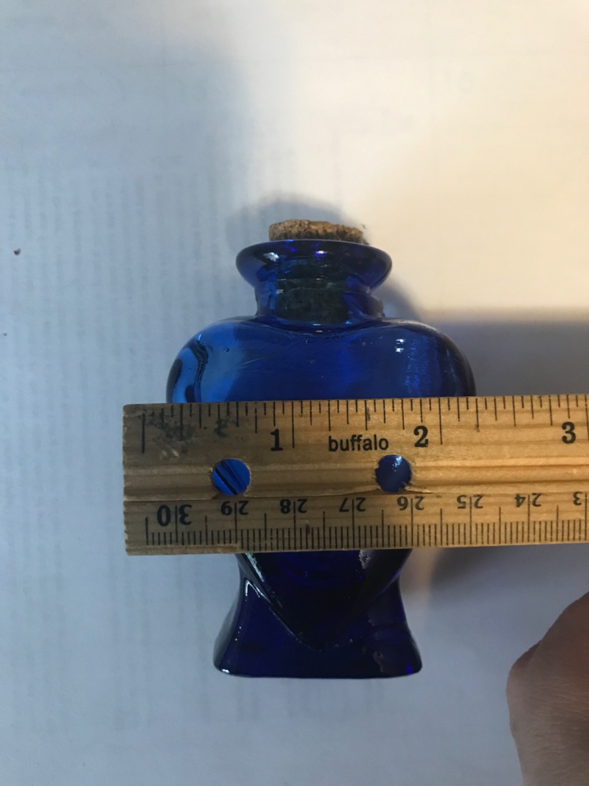 Vintage Cobalt Blue Glass Heart Shaped Bottle With Cork Stopper