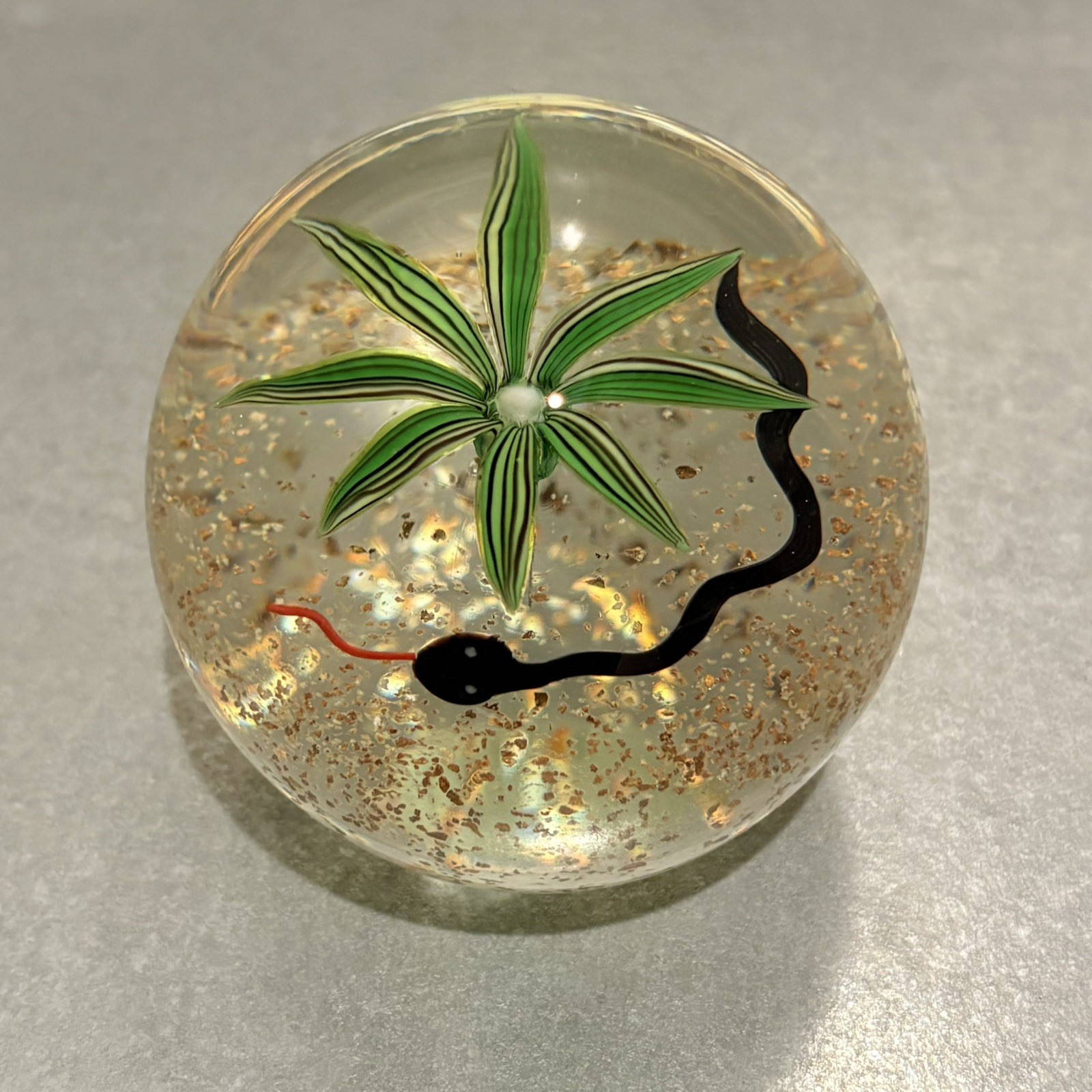 Vintage 1986 Signed STEVEN CORREIA Art Glass Paperweight Black Snake 7/200