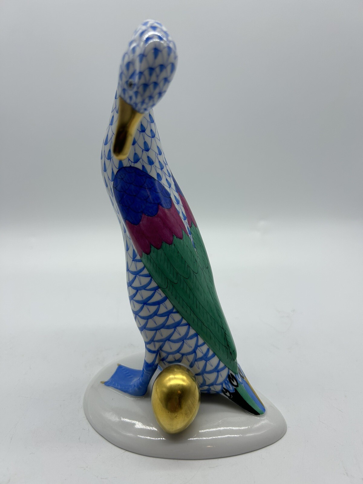 Herend Fishnet BLUE Goose with Golden Egg Excellent Condition – Hungary 7 1/2”