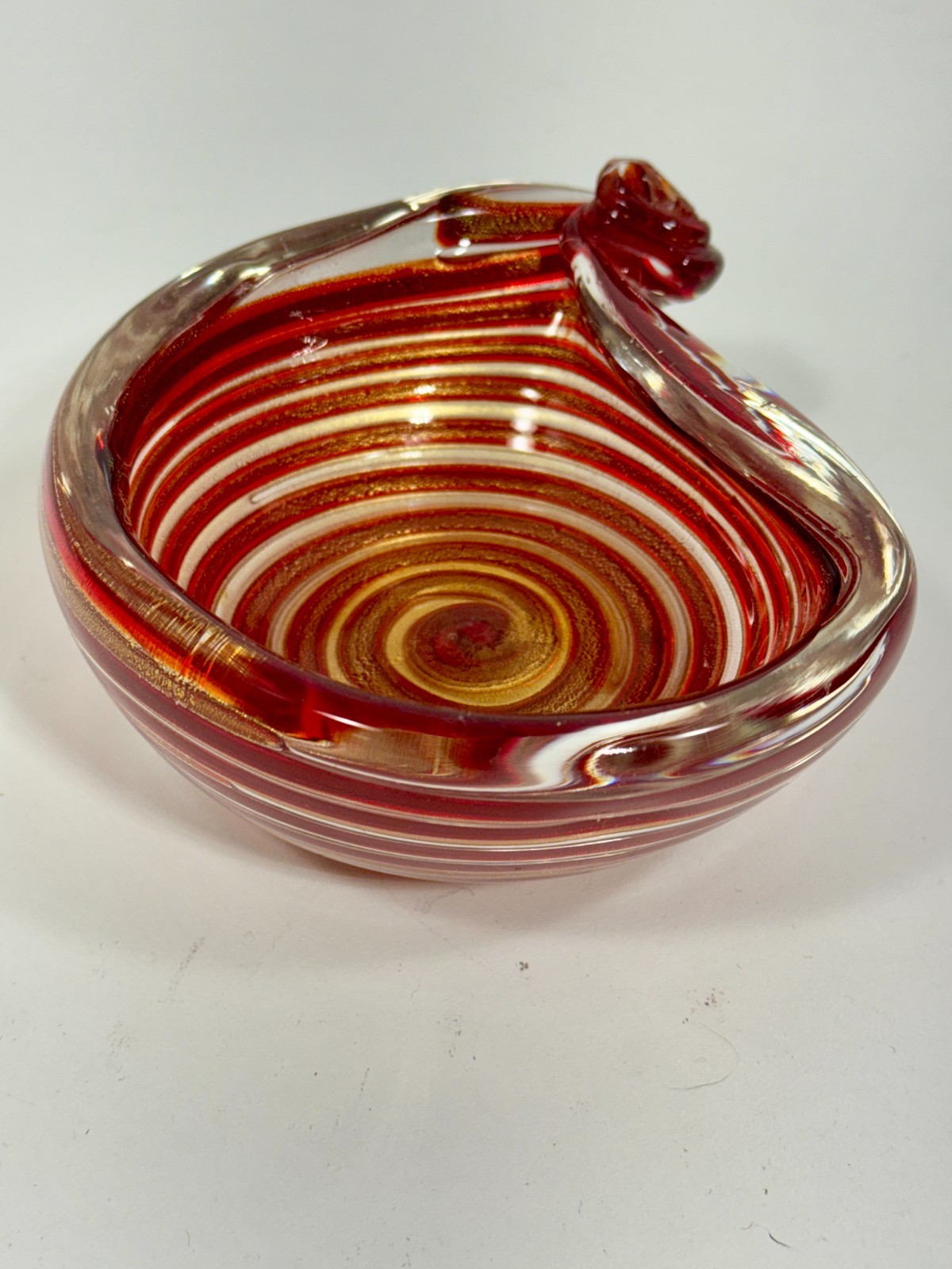 VTG BAROVIER Zebrati Murano Ashtray Red Gold Aventurine Italy